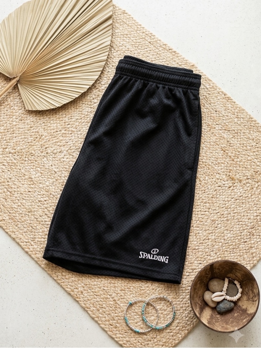 SPALDING Men's Black Mesh Basketball Shorts | Elastic Waist Athletic Gym Shorts